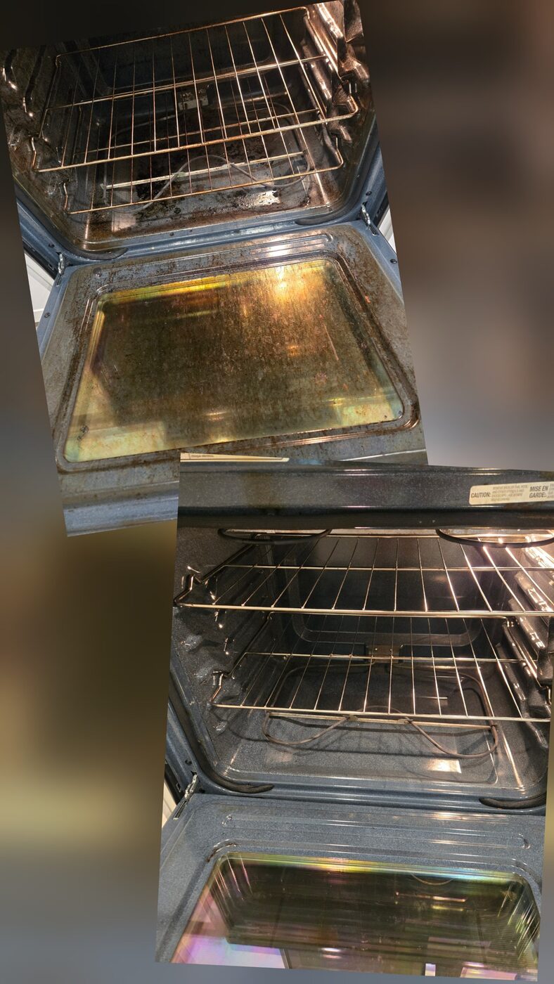Before and after deep cleaning of an oven interior
