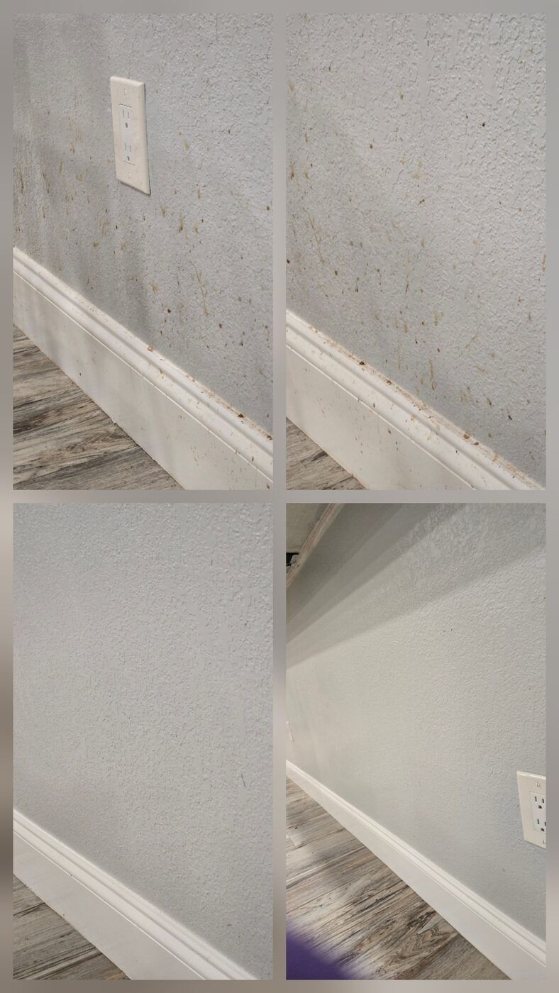Before and after cleaning of baseboards and walls